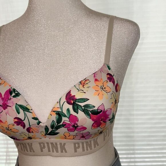 PINK VS 32B Ivory Pink Floral Padded Push-up Bra - Picture 6 of 12